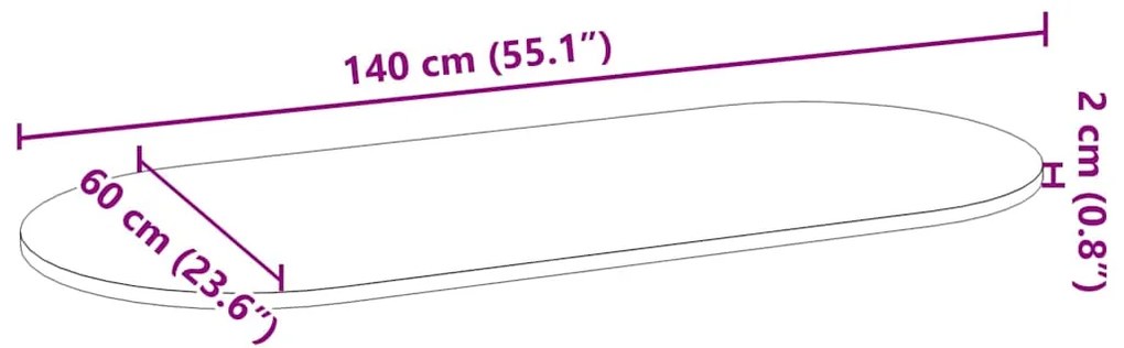 Επιτραπέζια επιφάνεια Ανοιχτό Καφέ 140x60x2 εκ. Ξύλο Δρυός Οβάλ - Καφέ