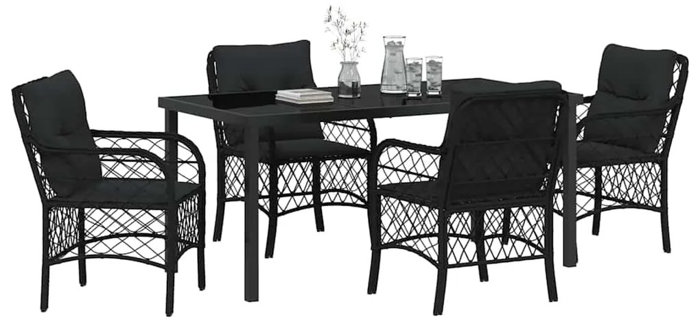 vidaXL Σέτ φαγητού για κήπο με μαξιλάρι 5 pcs Μαύρο Πολυ ράταν