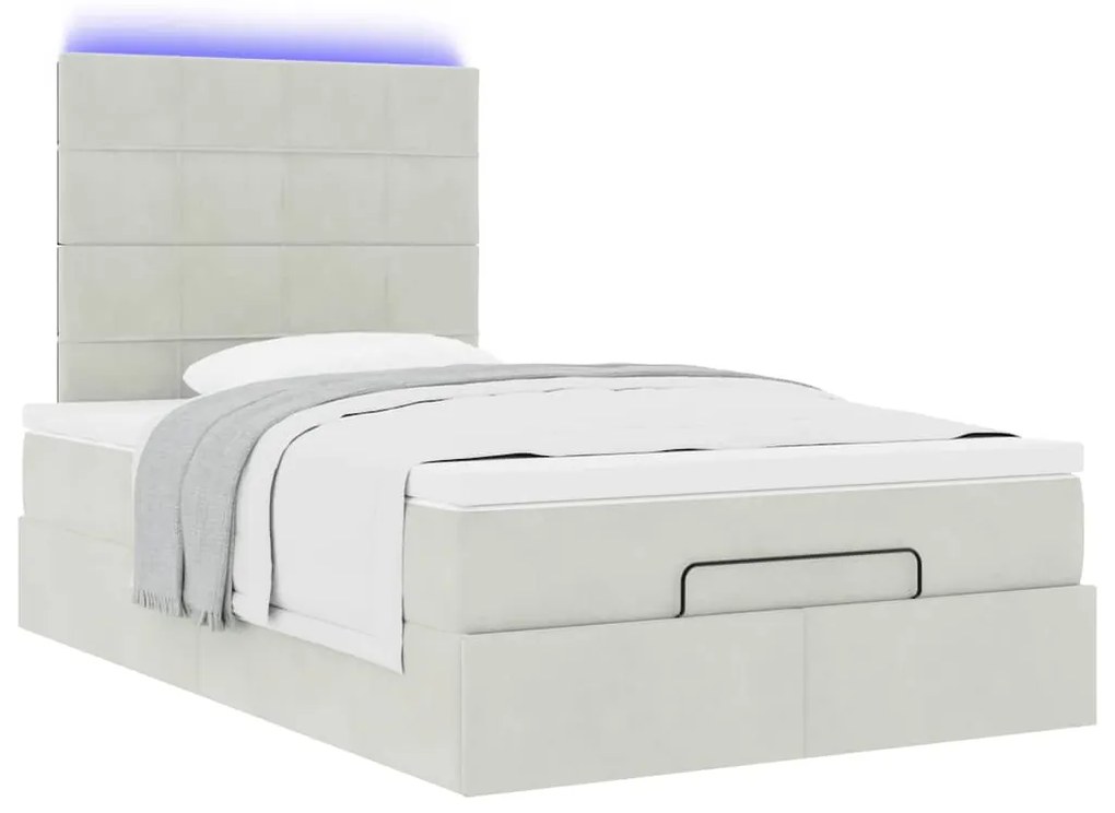vidaXL Οθωμανικό κρεβάτι με στρώματα & LEDs Ανοιχτό γκρι Βελούδο