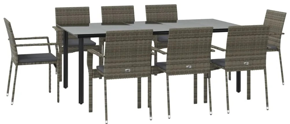 vidaXL Σετ Τραπεζαρίας Κήπου 9 τεμ Μαύρο&Γκρι Συνθ. Ρατάν με Μαξιλάρια