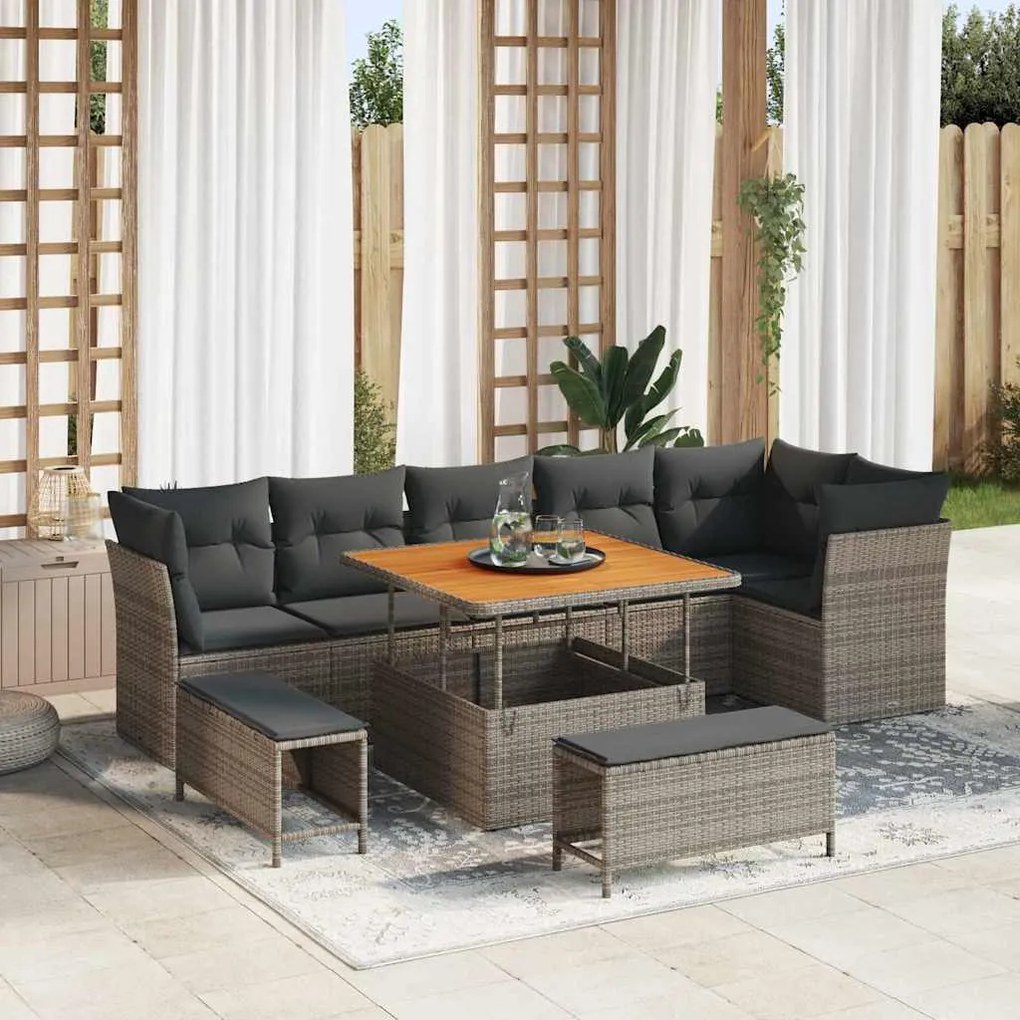 vidaXL Σετ Καναπέ Κήπου 9 pcs Γκρι συνθετικό ρατάν
