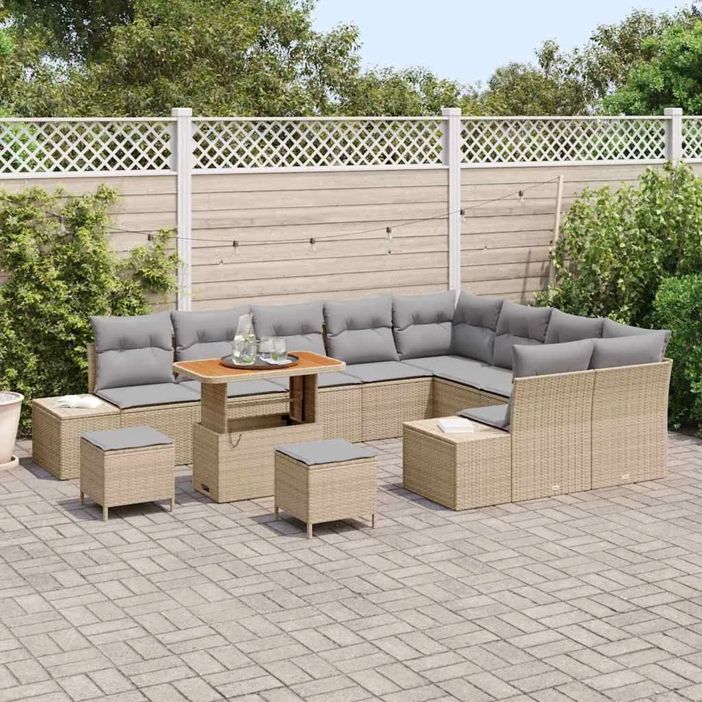 vidaXL Σετ Καναπέ Κήπου με αποθήκευση 12 pcs Μπεζ Πολυ ράταν