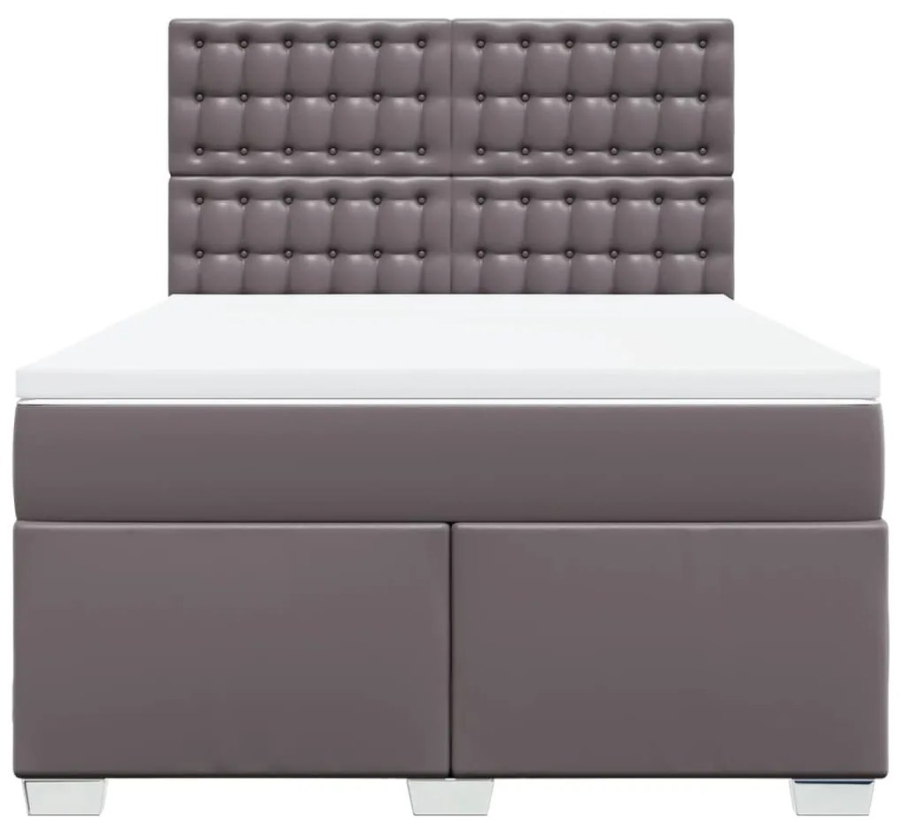 vidaXL Κρεβάτι Boxspring με Στρώμα Γκρι 140x190εκ. από Συνθετικό Δέρμα