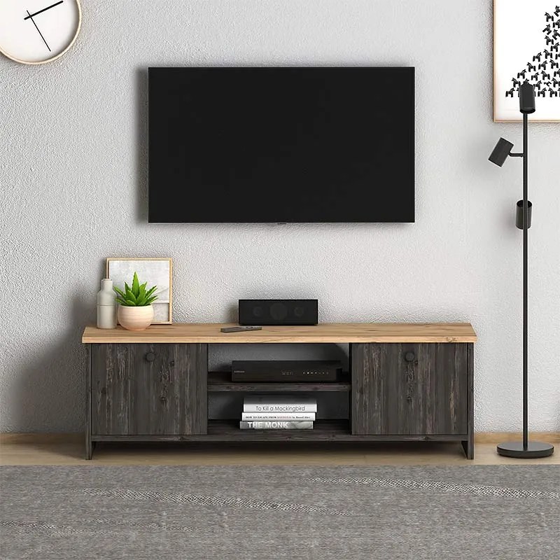 Έπιπλο τηλεόρασης Cube Megapap χρώμα pine - industrial grey 120x30x40εκ.