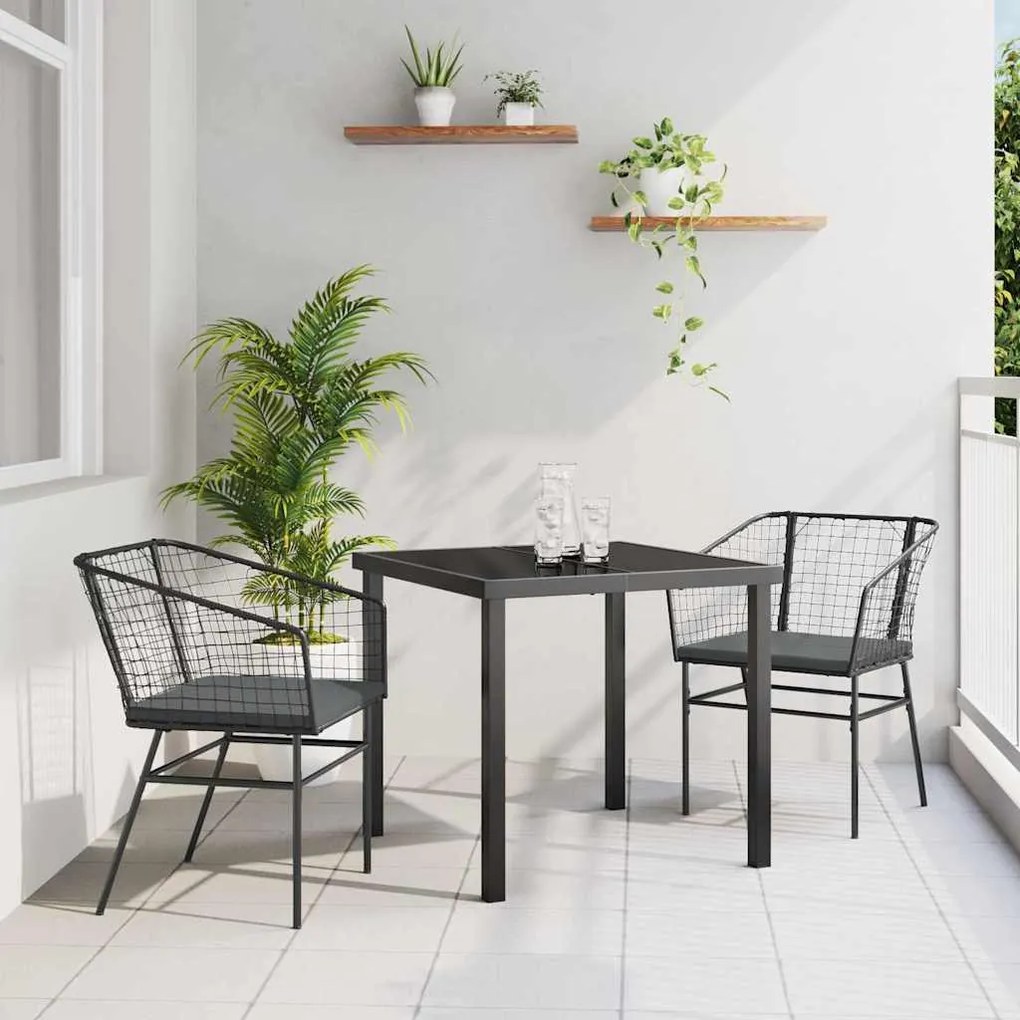 vidaXL Σέτ φαγητού για κήπο 3 pcs Μαύρο συνθετικό ρατάν