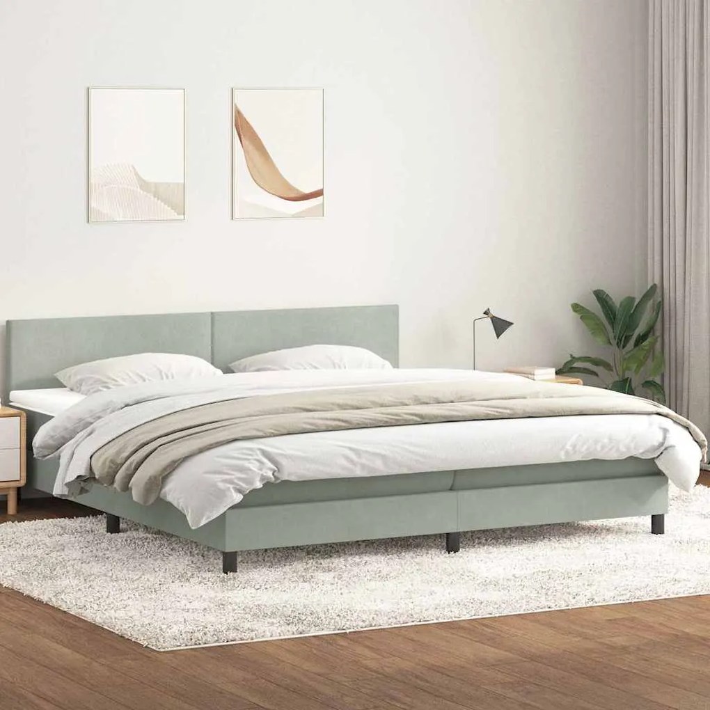 vidaXL Box Spring κρεβάτι με στρώμα ανοιχτό γκρι 180x220 cm Βελούδινο