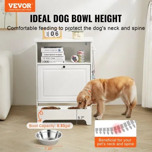 VEVOR Pet Feeding Station w/ 2 Elevated Dog Bowls Dog Food &amp; Toy Storage Cabinet