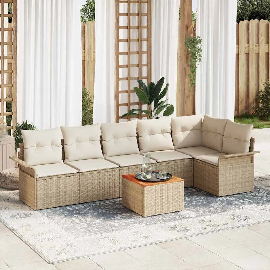 vidaXL Σετ Καναπέ Κήπου με μαξιλάρι 7 pcs Μπεζ, Κρέμα 55 x 55 x 37 εκ