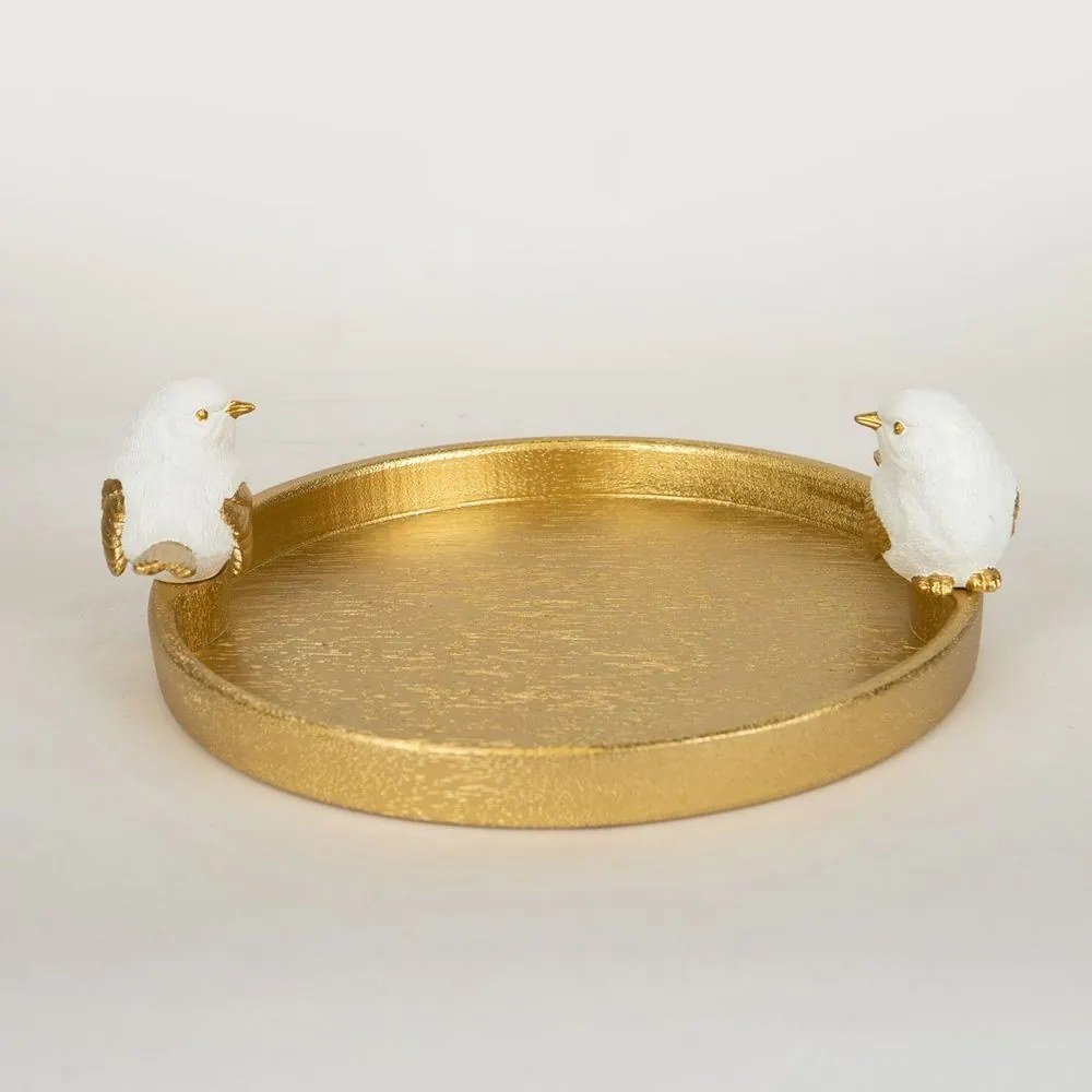 Διακοσμητική Πιατέλα Ξύλινη 752-15018 30,9x28x9,5cm Gold-White Estheti Home Wood