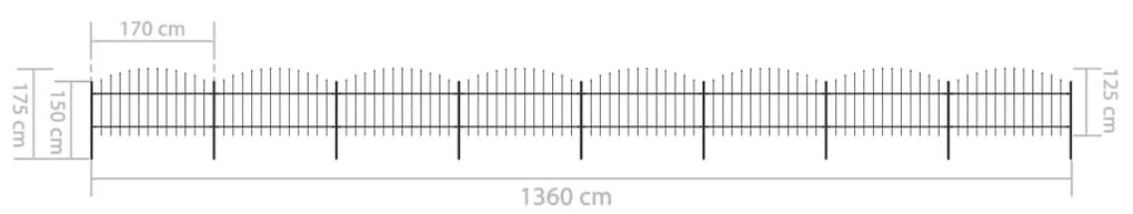 vidaXL Κάγκελα Περίφραξης με Λόγχες Μαύρα (1-1,25) x 13,6 μ. Ατσάλινα