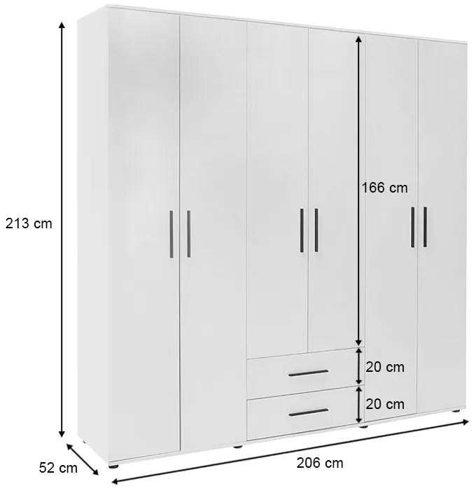Ντουλάπα ρούχων Bianco Megapap εξάφυλλη χρώμα λευκό 206x52x213εκ.