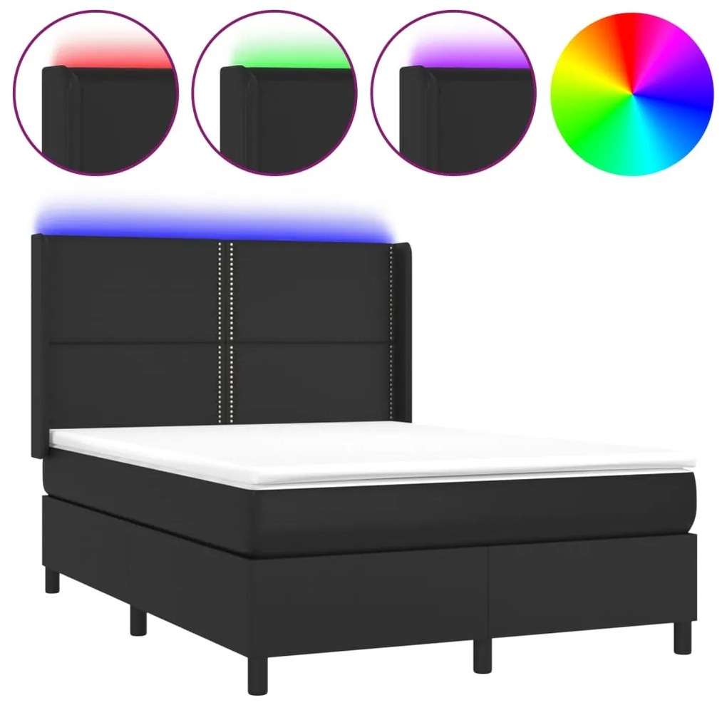 vidaXL Κρεβάτι Boxspring με Στρώμα &amp; LED Μαύρο 140x190 εκ. Συνθ. Δέρμα