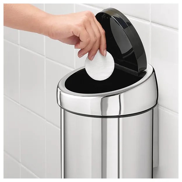 Κάδος Brabantia Touch Bin 647210, 3 L, Ομαλό και αθόρυβο άνοιγμα, Επιτοίχια τοποθέτηση, Λαμπερό ανοξείδωτο ατσάλι