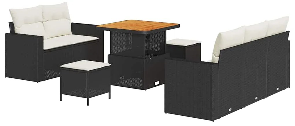 vidaXL Σετ Καναπέ Κήπου Ρυθμιζόμενο ύψος 8 pcs Μαύρο συνθετικό ρατάν