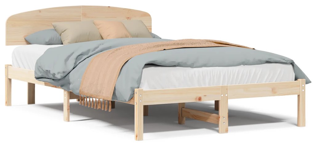 vidaXL Κρεβάτι με Κεφαλάρι 135x190 cm Μασίφ ξύλο πεύκου