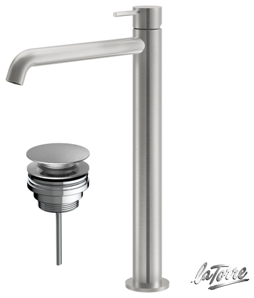 La Torre ELLE 316 inox Brushed Μπαταρία Νιπτήρος υψηλή+Βαλβίδα νιπτήρος clic - clac 35016-111 N0338-111
