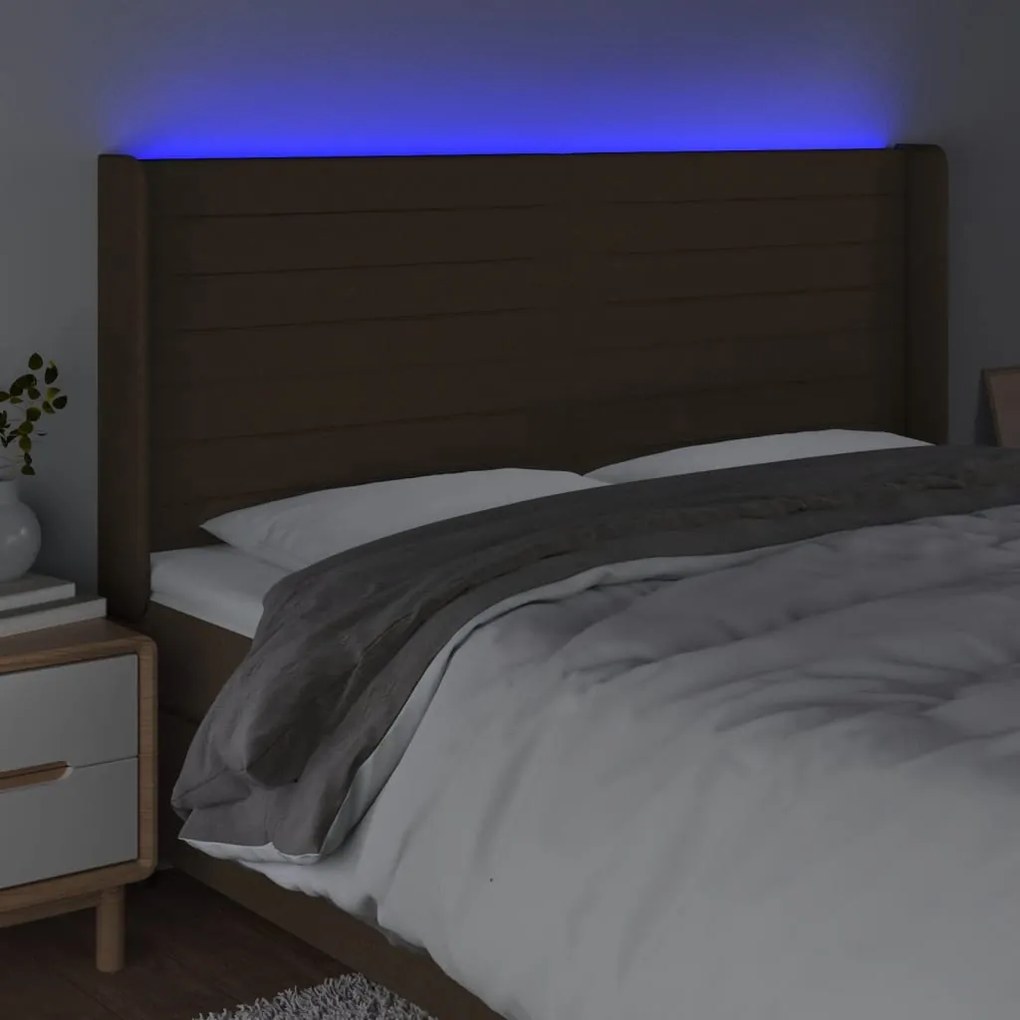 Κεφαλάρι Κρεβατιού LED Σκούρο Καφέ 203x16x118/128εκ. Υφασμάτινο 3124213