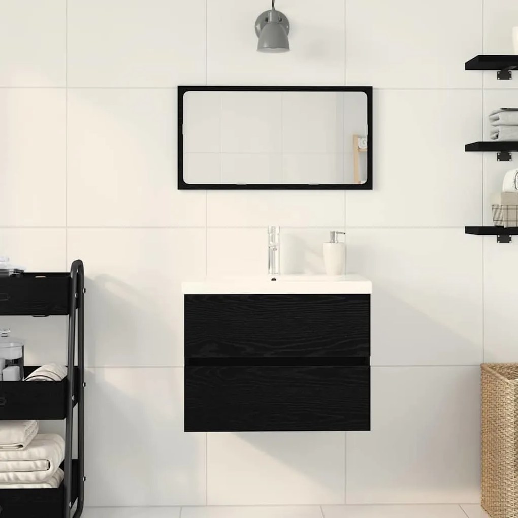 vidaXL Ντουλάπα Νεροχύτη Μαύρη δρυς 60 x 39 x 62 εκ Επεξεργασμένο ξύλο