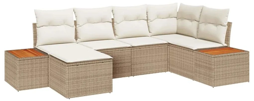 vidaXL Σετ Καναπέ Κήπου με μαξιλάρι 6 pcs Μπεζ Πολυ ράταν