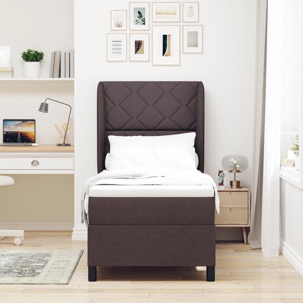 vidaXL Κρεβάτι Box Spring με Ματράς - Σκούρο Καφέ, 80x200 εκ., Ύφασμα