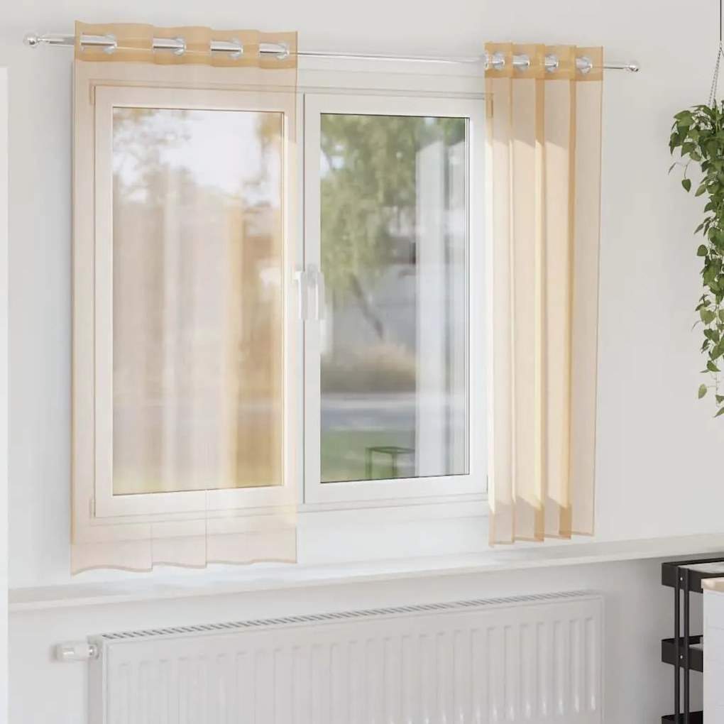 vidaXL Voile κουρτίνες με ροδέλες 2 τεμάχια Χρώμα Άμμου