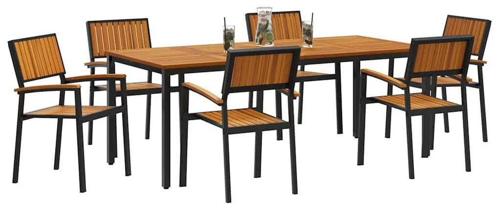 vidaXL Σέτ φαγητού για κήπο 7 pcs Μαύρο και καφέ 200 x 90 x 75 cm