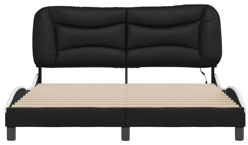vidaXL Πλαίσιο Κρεβατιού με LED Μαύρο/Λευκό 160x200εκ. Συνθετικό Δέρμα