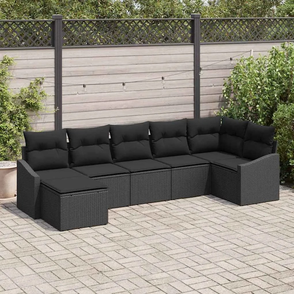 vidaXL Σετ Καναπέ Κήπου 7 pcs Μαύρο Πολυ ράταν