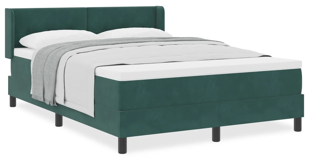 vidaXL Κρεβάτι Box Spring με Στρώμα Σκούρο Πράσινο 140x200 εκ. Βελούδο