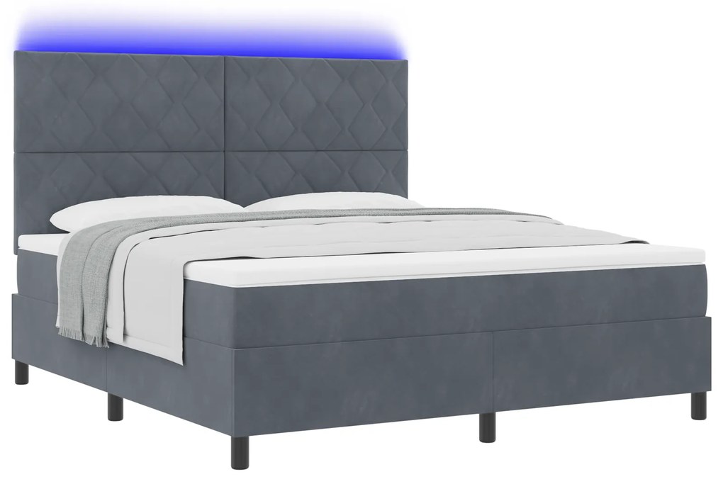 vidaXL Κρεβάτι Box Spring με Στρώμα & LED Σκούρο Γκρι 180x200 εκ. Βελούδο
