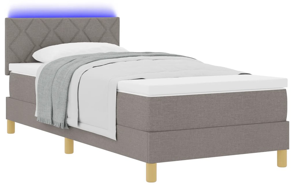 vidaXL Κρεβάτι Box Spring με Στρώμα & LED Taupe 100x200 εκ. Ύφασμα