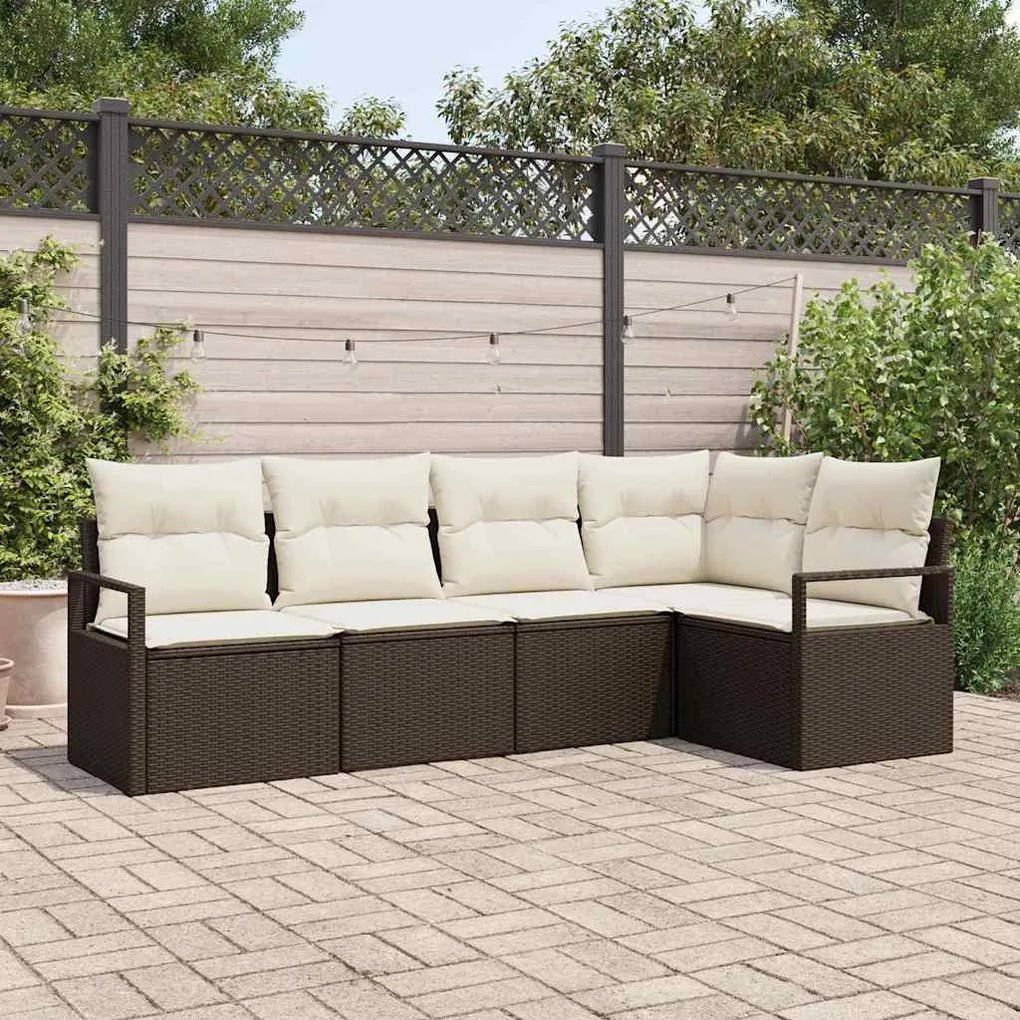 vidaXL Σετ Καναπέ Κήπου 5 pcs Καφέ, Κρέμα Πολυ rattan, βαμμένο ατσάλι