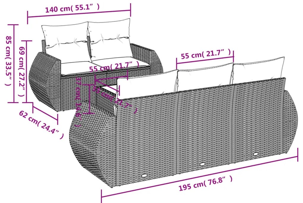 vidaXL Σαλόνι Κήπου Σετ 6 Τεμαχίων Καφέ Συνθετικό Ρατάν με Μαξιλάρια