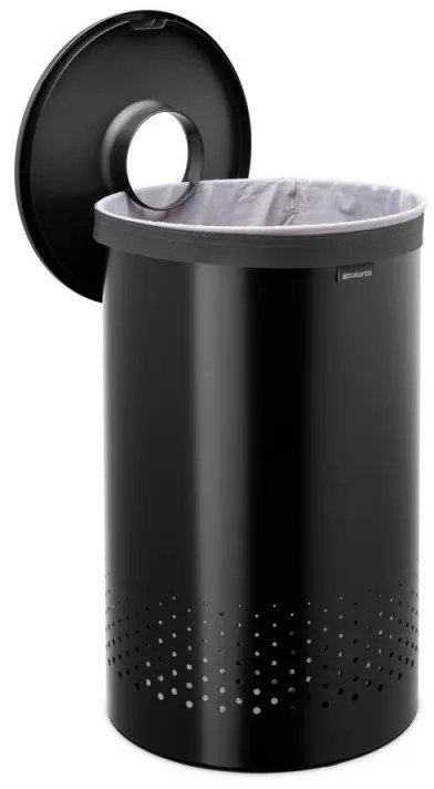 Brabantia 1008918 Καλάθι πλυντηρίου, 60 L, πλαστικό καπάκι, πλήρωση χωρίς άνοιγμα, οπές εξαερισμού, μαύρο