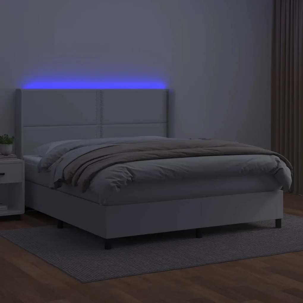 vidaXL Κρεβάτι Boxspring με Στρώμα &amp; LED Λευκό 160x200 εκ. Συνθ. Δέρμα