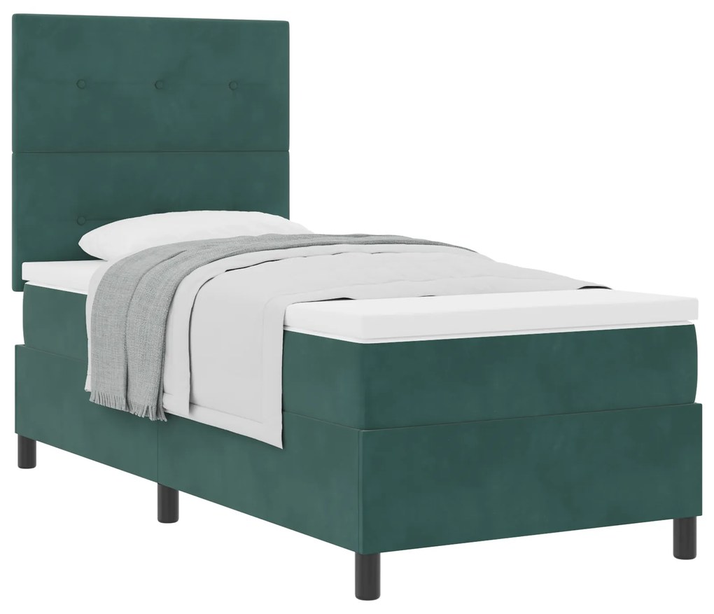 vidaXL Box Spring Bed με Στρώμα Σκούρο Πράσινο 80x200 εκ Βελούδο