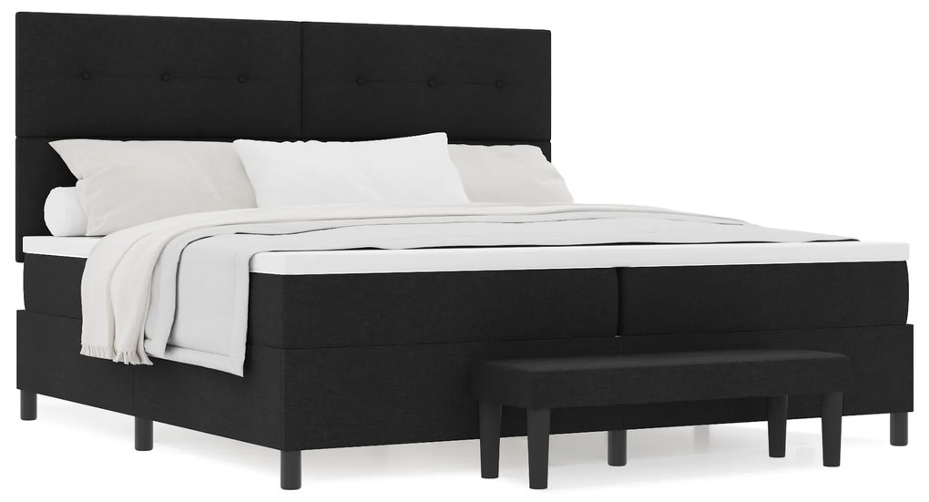 vidaXL Κρεβάτι με Βάση Στρώματος & Πάγκο Μαύρο 200x200 εκ. Υφάσματος