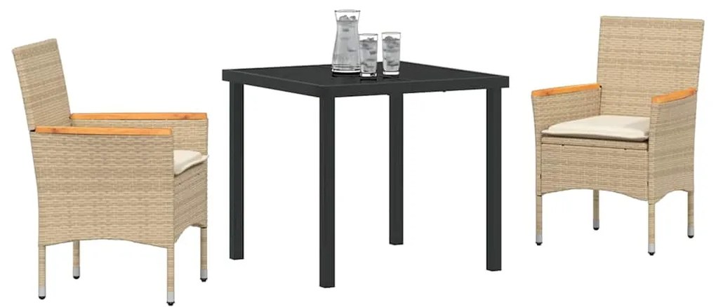 vidaXL Σέτ φαγητού για κήπο με μαξιλάρι 3 pcs Μπεζ Πολυ ράταν