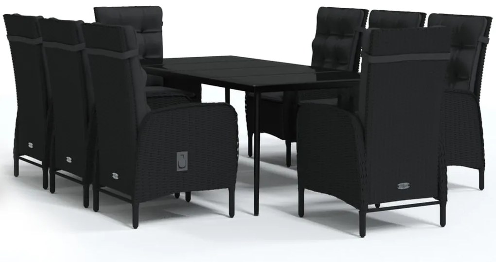vidaXL Σετ Τραπεζαρίας Κήπου 9 τεμ Μαύρο με Μαξιλάρια