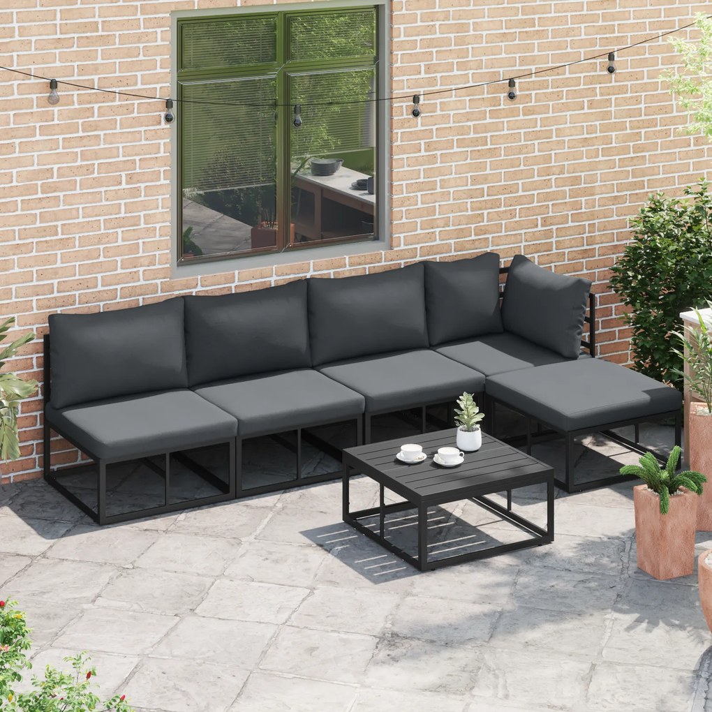 vidaXL Σετ Καναπέ Κήπου με μαξιλάρι 5 pcs Μαύρο Αλουμίνιο