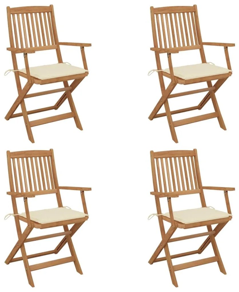 Καρέκλες Κήπου Πτυσσόμενες 4 τεμ Μασίφ Ξύλο Ακακίας &amp; Μαξιλάρια - Κρεμ