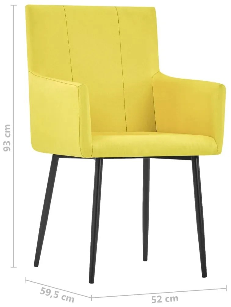 Καρέκλες Τραπεζαρίας με Μπράτσα 2 τεμ. Κίτρινες Υφασμάτινες - Κίτρινο