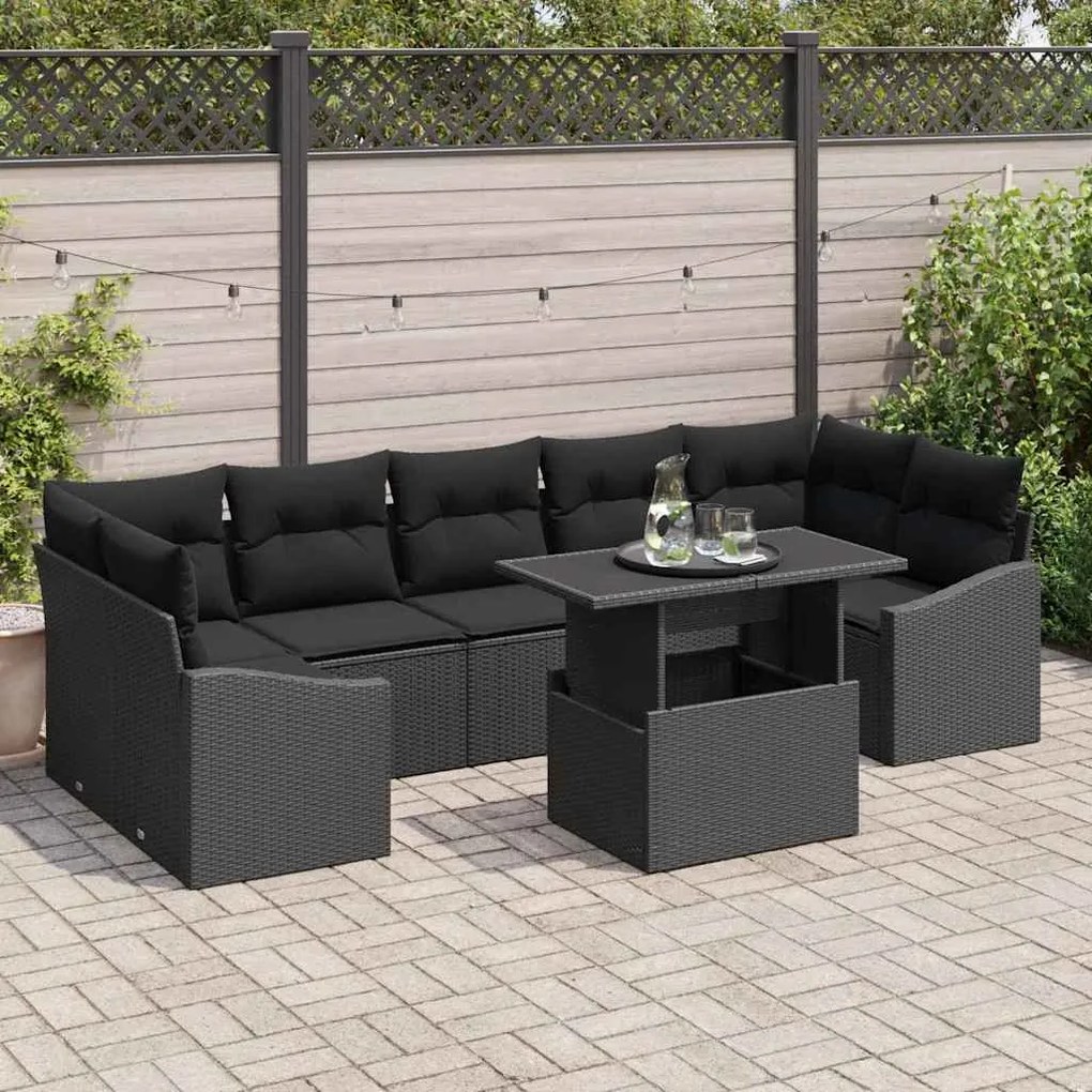 vidaXL Σετ Καναπέ Κήπου με μαξιλάρι 8 pcs Μαύρο 100 x 55 x 73 εκ
