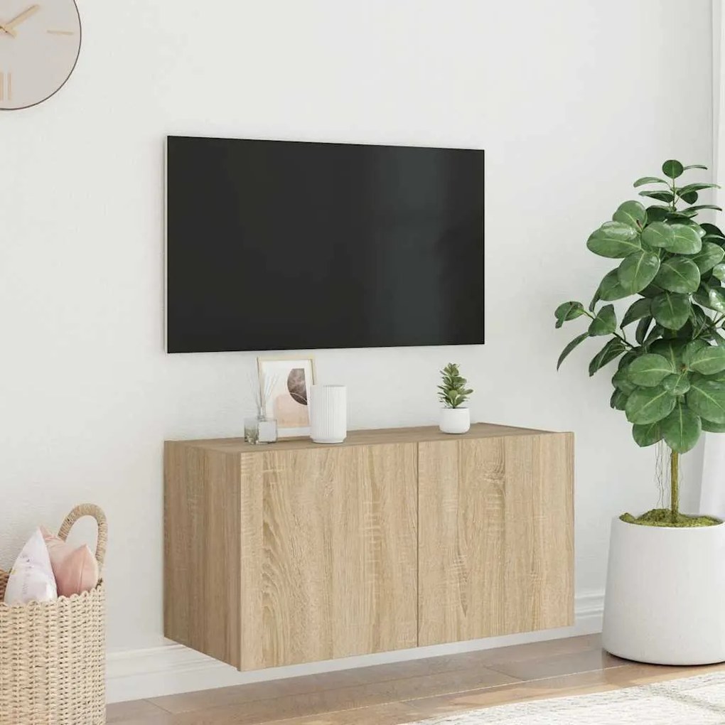 vidaXL Έπιπλο Τοίχου Τηλεόρασης με LED Sonoma Δρυς 80x35x41 εκ.