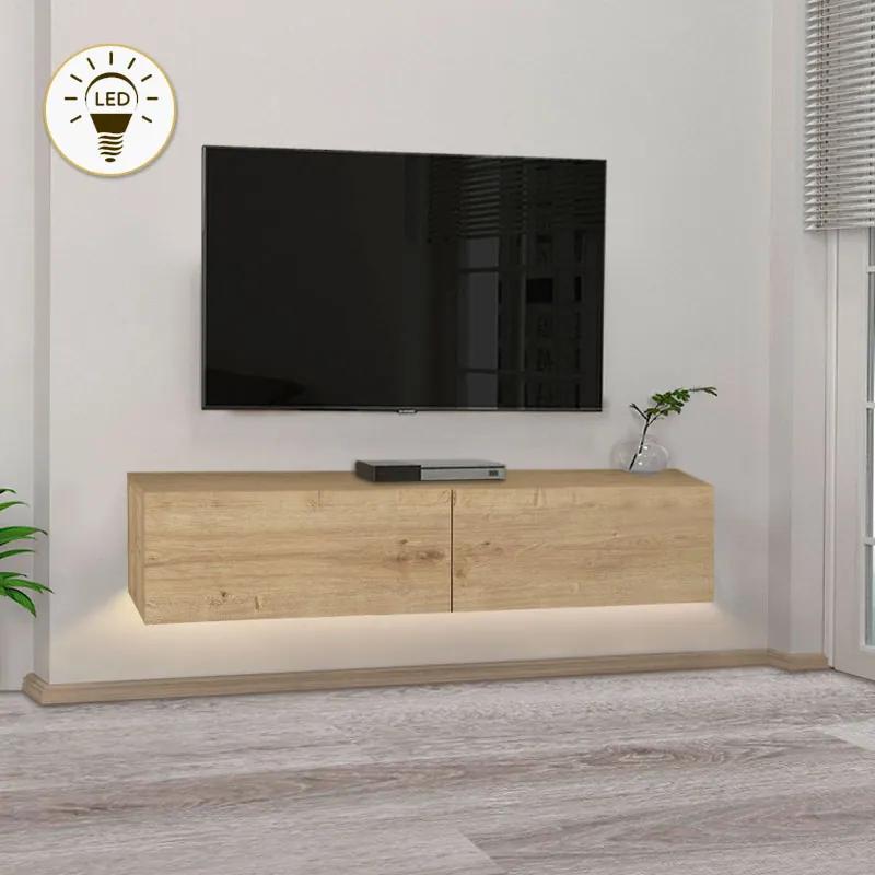 Έπιπλο τηλεόρασης επιτοίχιο Aristo Megapap από μελαμίνη με LED χρώμα sapphire oak 135x31,6x25εκ. - 0228127