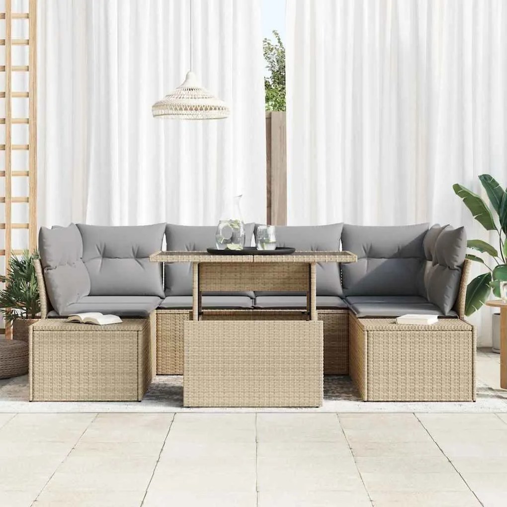 vidaXL Σετ Καναπέ Κήπου 7 pcs μπεζ και ανοιχτό γκρι 100 x 55 x 73 εκ