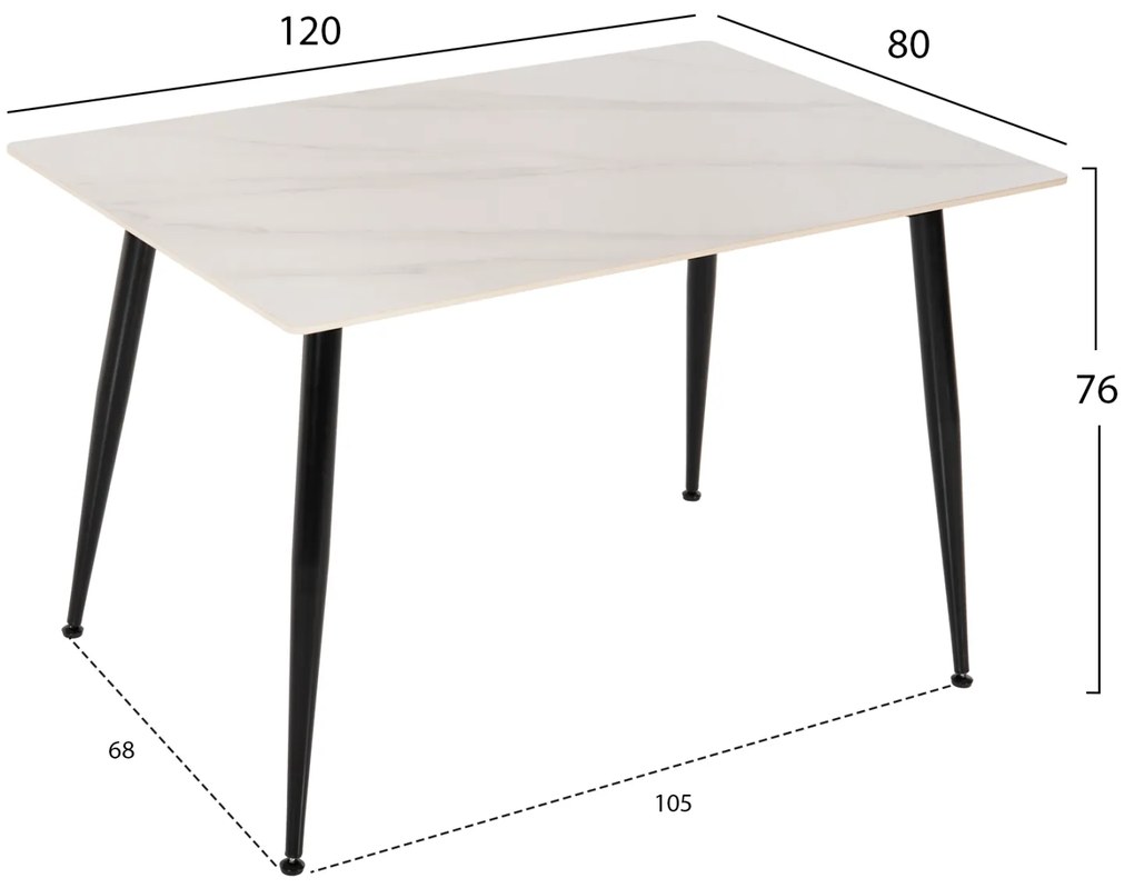 ΤΡΑΠΕΖΙ ΤΡΑΠΕΖΑΡΙΑΣ SINTERED STONE HM8589.02 WHITE MARBLE 120x80x76Y εκ. - HM8589.02