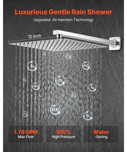 VEVOR Shower Faucet Set 12&quot; Square Rain Shower Head and Hand Set Brushed Nickel