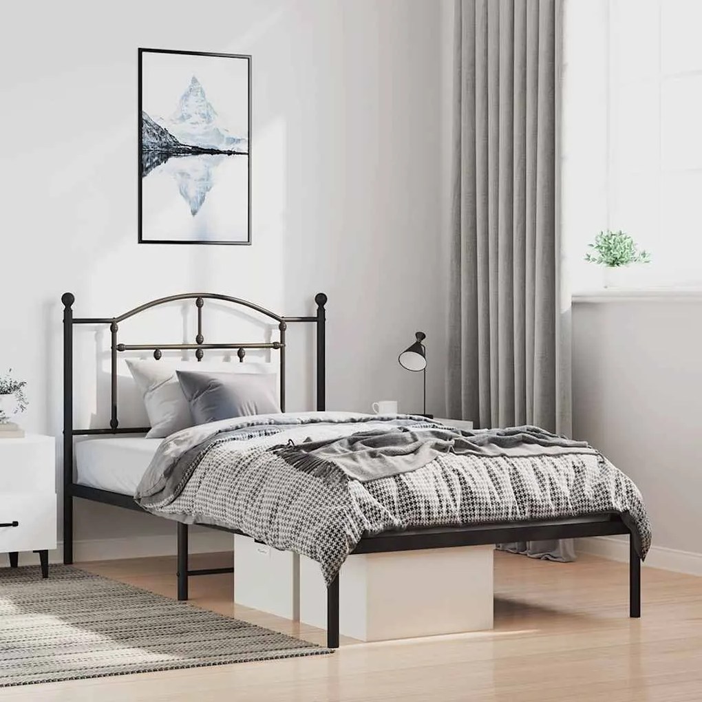 vidaXL Πλαίσιο Κρεβατιού με Κεφαλάρι Μαύρο 100 x 190 εκ. Μεταλλικό