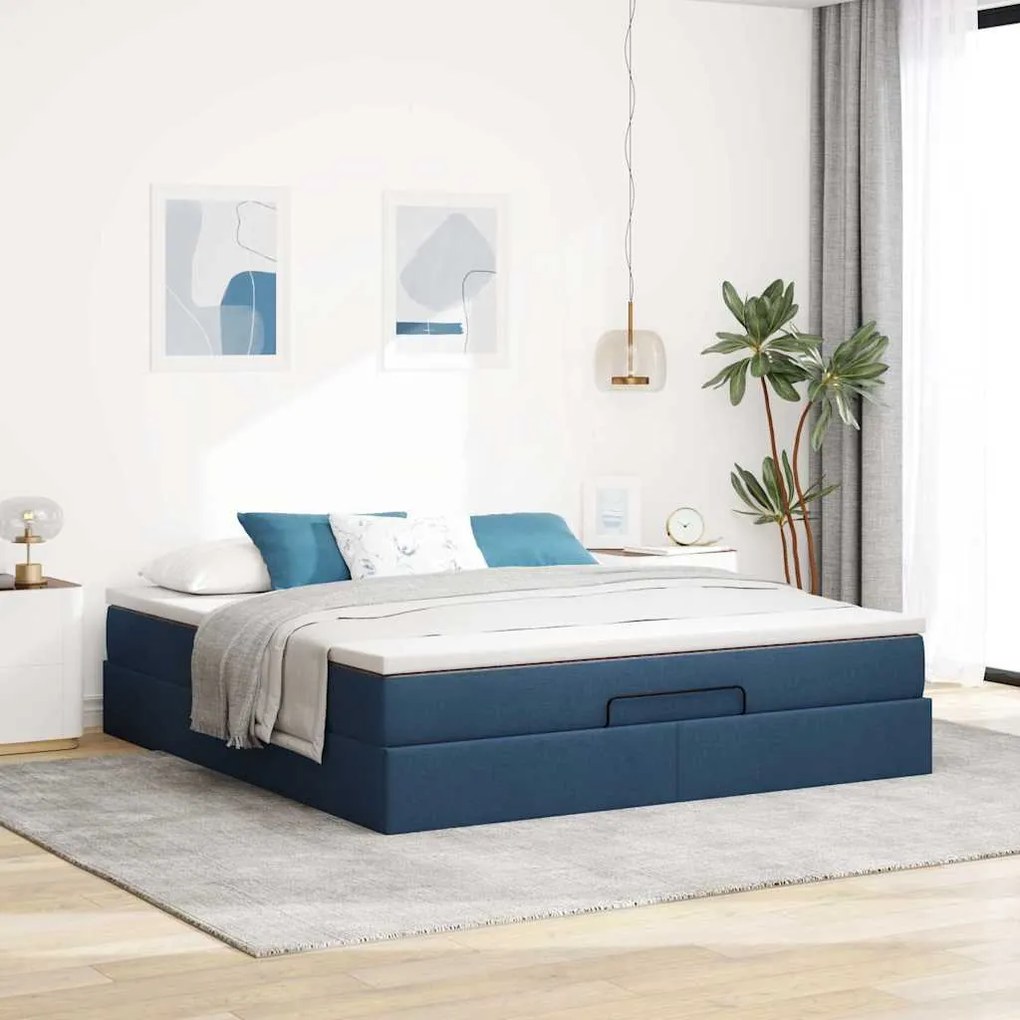 Οθωμανικό κρεβάτι με στρώμα μπλε 180x200cm ύφασμα 3311133